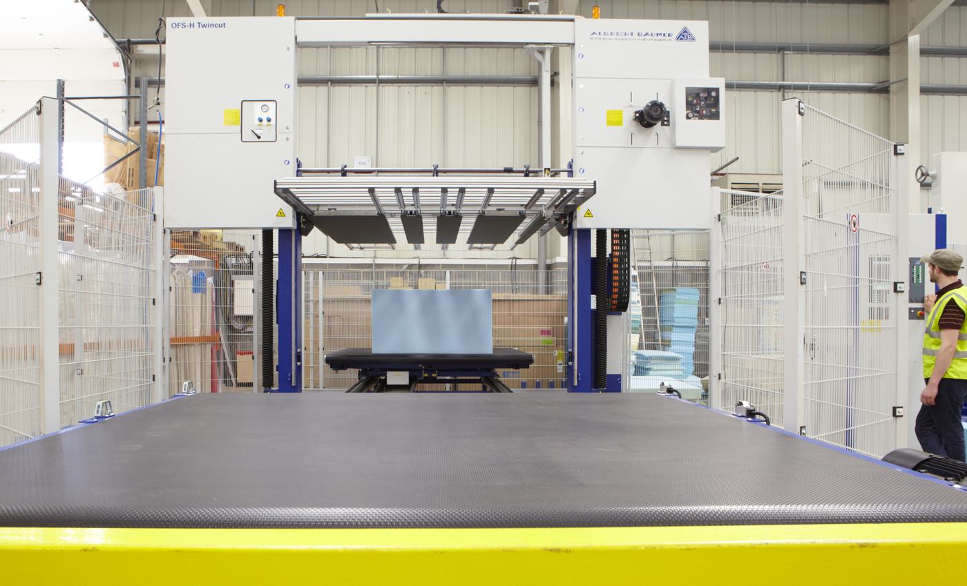 Foam-cutting machine on the factory floor